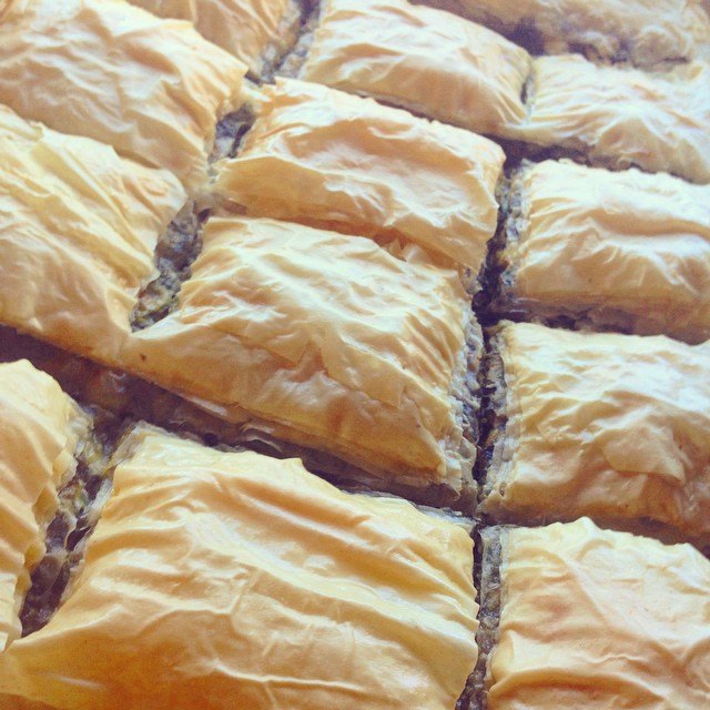 happy little clouds of spinach, feta, phyllo, and BUTTER for lunch today #spanakopita @samanthascafe